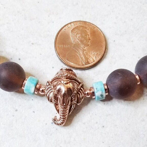 Calling all Elephant Lovers! Chunky Beaded Bracelet! RoseGold/Copper Tuskers - Picture 8 of 9